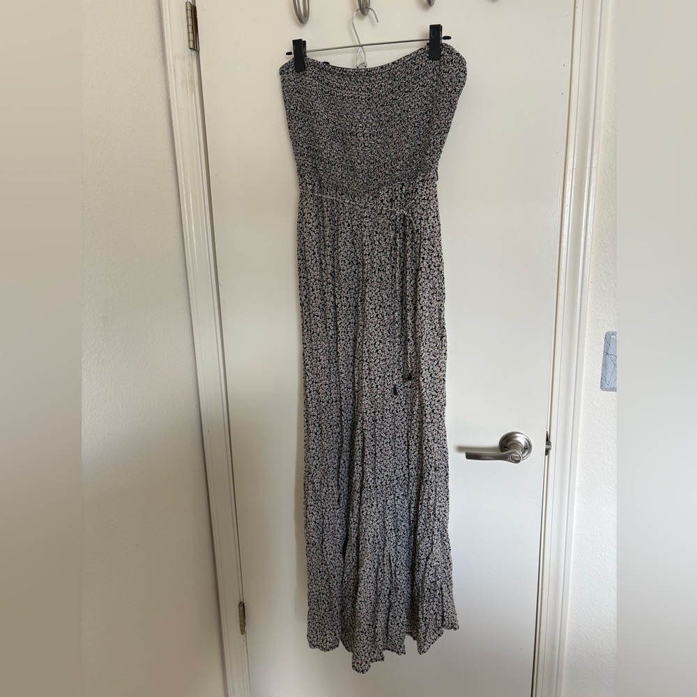 Free People Little of Your Love Smocked Ditsy Floral Wide Leg Jumpsuit - Large